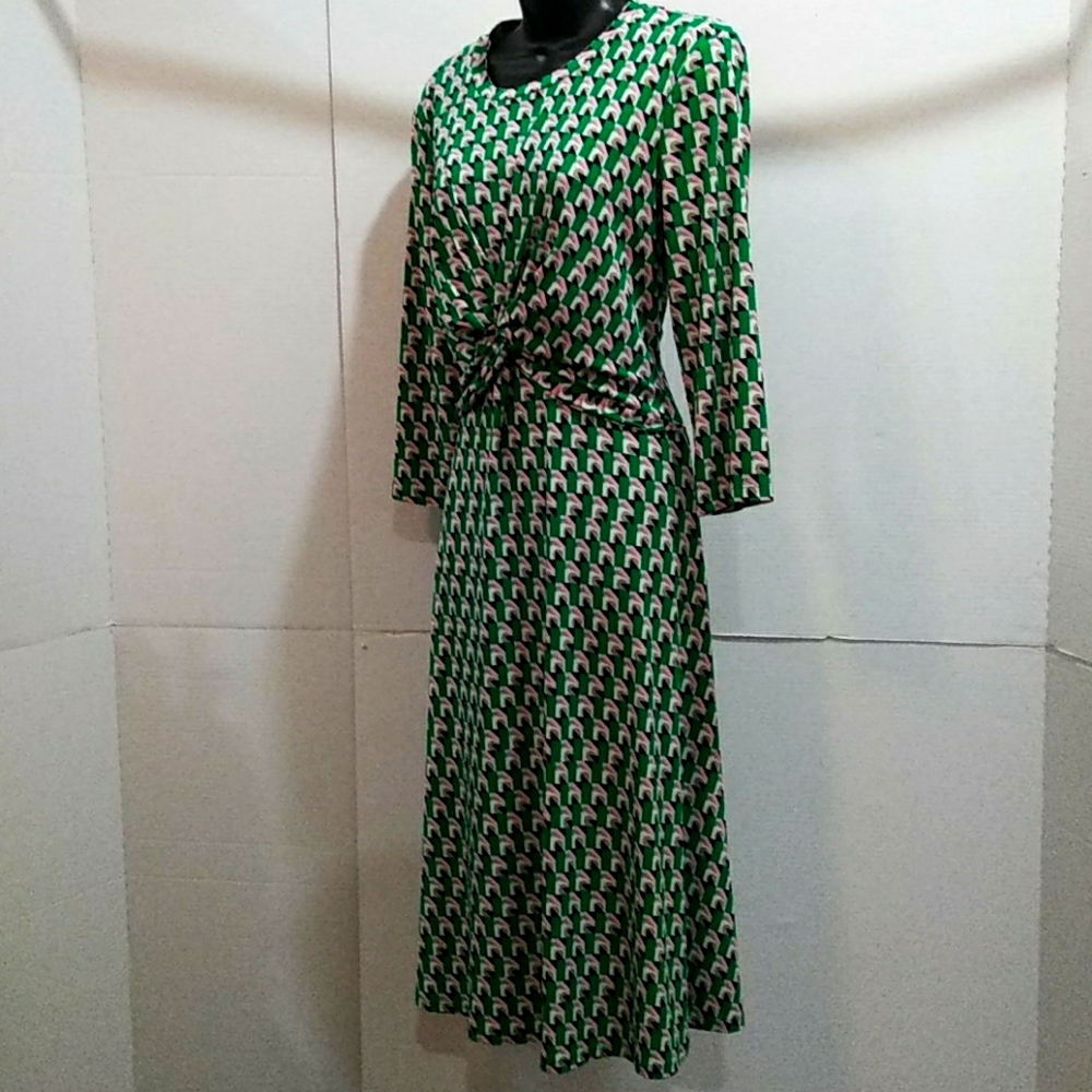 Donna Morgan 12 green midi longsleeve round neck